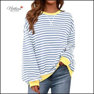 Oversized Striped Sweatshirt Long Sleeve Crew Neck Loose Fit Spring Fall